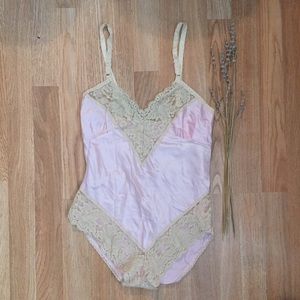 Vintage lingerie pink satin lace bodysuit